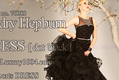 70085.Audry Hepburn Dress - Black Dot [オードリーヘップバーン]